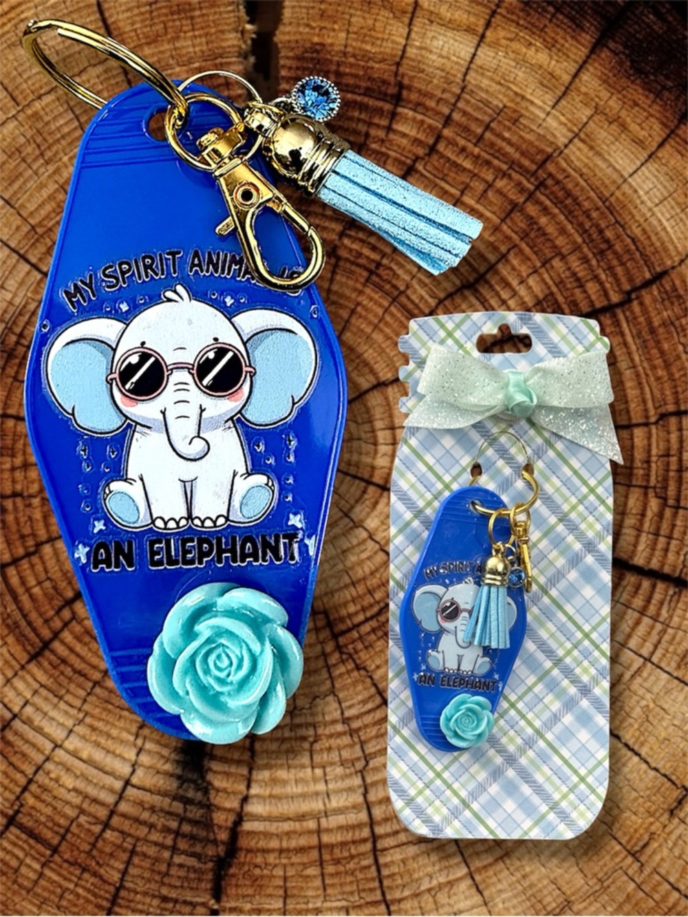 Keychain, Easter Gift, Elephant Key & Card Holder, w/Tassel, Mason Jar, Spring